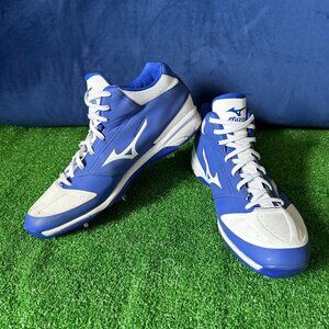 Mizuno Dominant IC Mid 9-Spike Metal Cleats Baseball Shoes Blue White Size 13